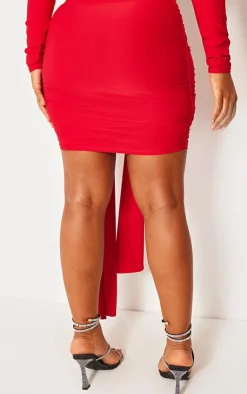 Best PrettyLittleThing Shape Slinky Ruched Knot Side Mini Skirt Red