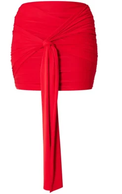 Best PrettyLittleThing Shape Slinky Ruched Knot Side Mini Skirt Red