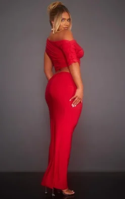 New PrettyLittleThing Shape Slinky Ruched Side Longline Top Red