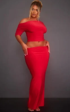 New PrettyLittleThing Shape Slinky Ruched Side Longline Top Red