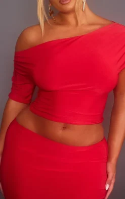 New PrettyLittleThing Shape Slinky Ruched Side Longline Top Red