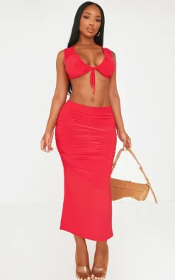 Outlet PrettyLittleThing Shape Slinky Sleeveless Tie Front Top Red