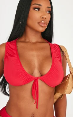 Outlet PrettyLittleThing Shape Slinky Sleeveless Tie Front Top Red