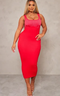 Shape Snatched Rib Contrast Midi Dress-PrettyLittleThing Discount