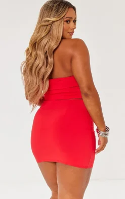 PrettyLittleThing Shape Stretch Woven Hook And Eye Corset Red