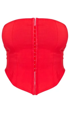 PrettyLittleThing Shape Stretch Woven Hook And Eye Corset Red