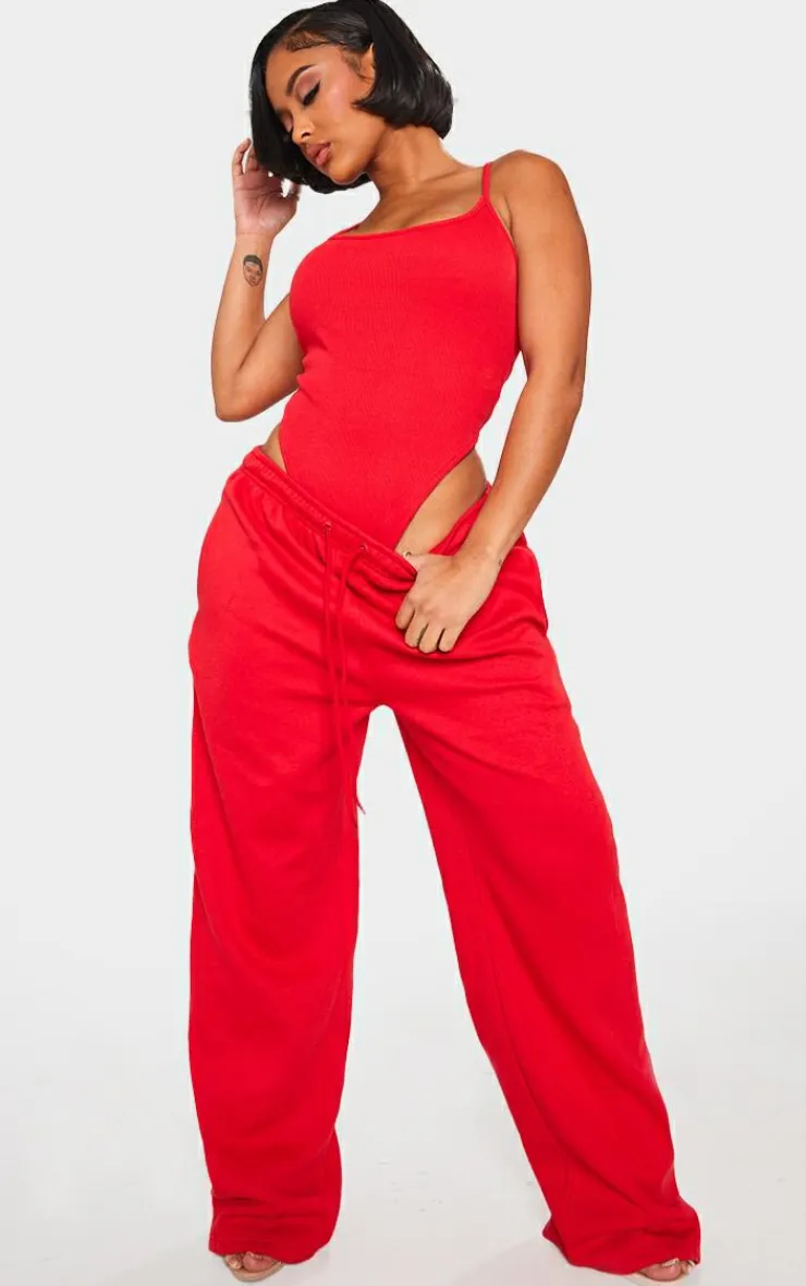 Clearance PrettyLittleThing Shape Red Sweat Wide Leg Sweatpants Bright Red