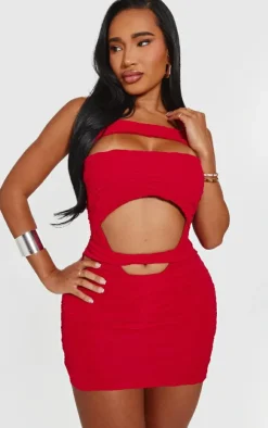Outlet PrettyLittleThing Shape Textu Cut Out Mini Skirt Red