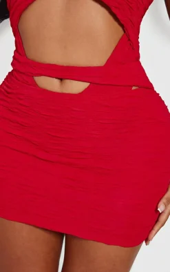 Outlet PrettyLittleThing Shape Textu Cut Out Mini Skirt Red