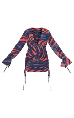 Shape Tiger Printed Woven Extreme Plunge Mini Dress-PrettyLittleThing Outlet