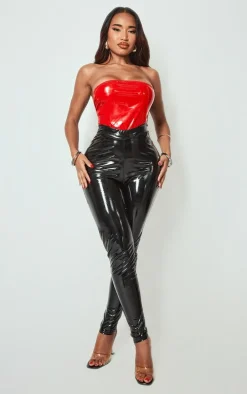 Shape Red Vinyl High Rise Bandeau Bodysuit