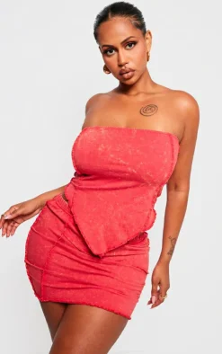 Sale PrettyLittleThing Shape Washed Cotton Seam Lettuce Hem Skirt Red