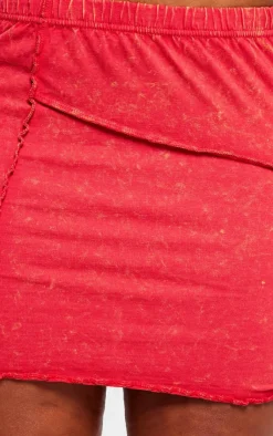 Sale PrettyLittleThing Shape Washed Cotton Seam Lettuce Hem Skirt Red
