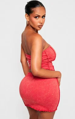 Best PrettyLittleThing Shape Washed Cotton Seam Bandeau Top Red