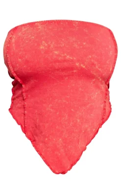 Best PrettyLittleThing Shape Washed Cotton Seam Bandeau Top Red