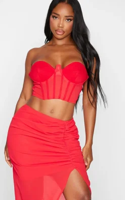 PrettyLittleThing Shape Woven Bandeau Corset Red