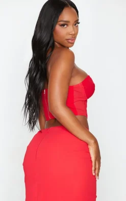 PrettyLittleThing Shape Woven Bandeau Corset Red