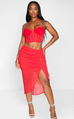 PrettyLittleThing Shape Woven Bandeau Corset Red