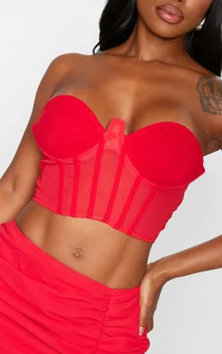 PrettyLittleThing Shape Woven Bandeau Corset Red