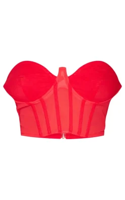 PrettyLittleThing Shape Woven Bandeau Corset Red