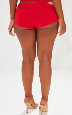 PrettyLittleThing Shape Red Woven Low Rise Hot Pants Washed Red