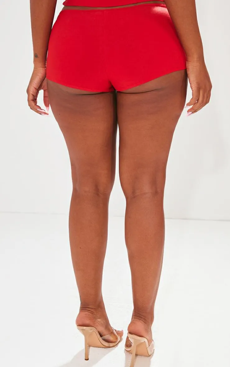 PrettyLittleThing Shape Red Woven Low Rise Hot Pants Washed Red