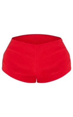 PrettyLittleThing Shape Red Woven Low Rise Hot Pants Washed Red