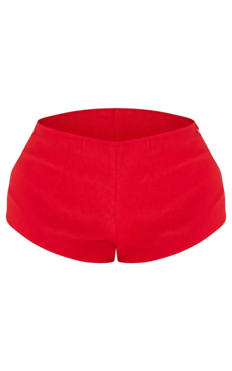 PrettyLittleThing Shape Red Woven Low Rise Hot Pants Washed Red