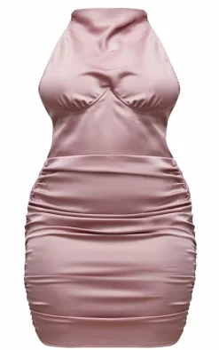 Shape Satin Underbust Halteneck Ruched Bodycon Dress-PrettyLittleThing
