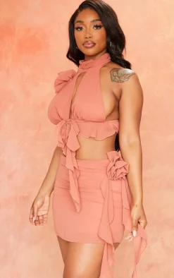 Outlet PrettyLittleThing Shape Woven Detail Mini Skirt Rose