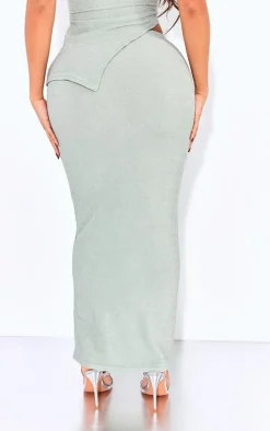 Sale PrettyLittleThing Shape Lurex Glitter Low Rise Maxi Skirt Sage Green