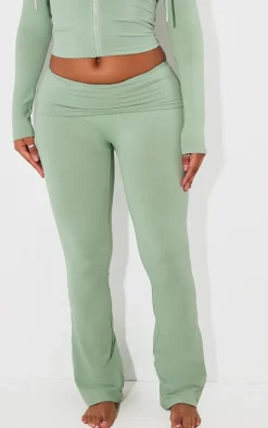 Outlet PrettyLittleThing Shape Sculpted Foldover Waist Flare Pants Sage Green