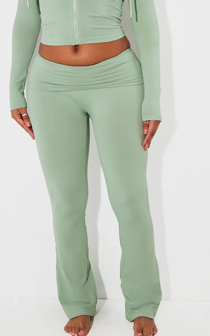 Outlet PrettyLittleThing Shape Sculpted Foldover Waist Flare Pants Sage Green
