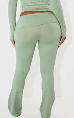 Outlet PrettyLittleThing Shape Sculpted Foldover Waist Flare Pants Sage Green