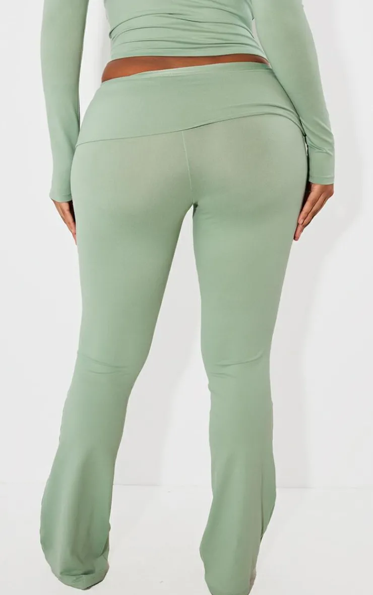 Outlet PrettyLittleThing Shape Sculpted Foldover Waist Flare Pants Sage Green