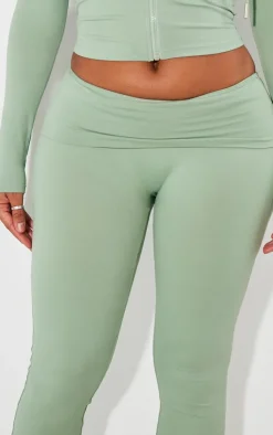Outlet PrettyLittleThing Shape Sculpted Foldover Waist Flare Pants Sage Green