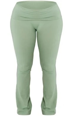 Outlet PrettyLittleThing Shape Sculpted Foldover Waist Flare Pants Sage Green
