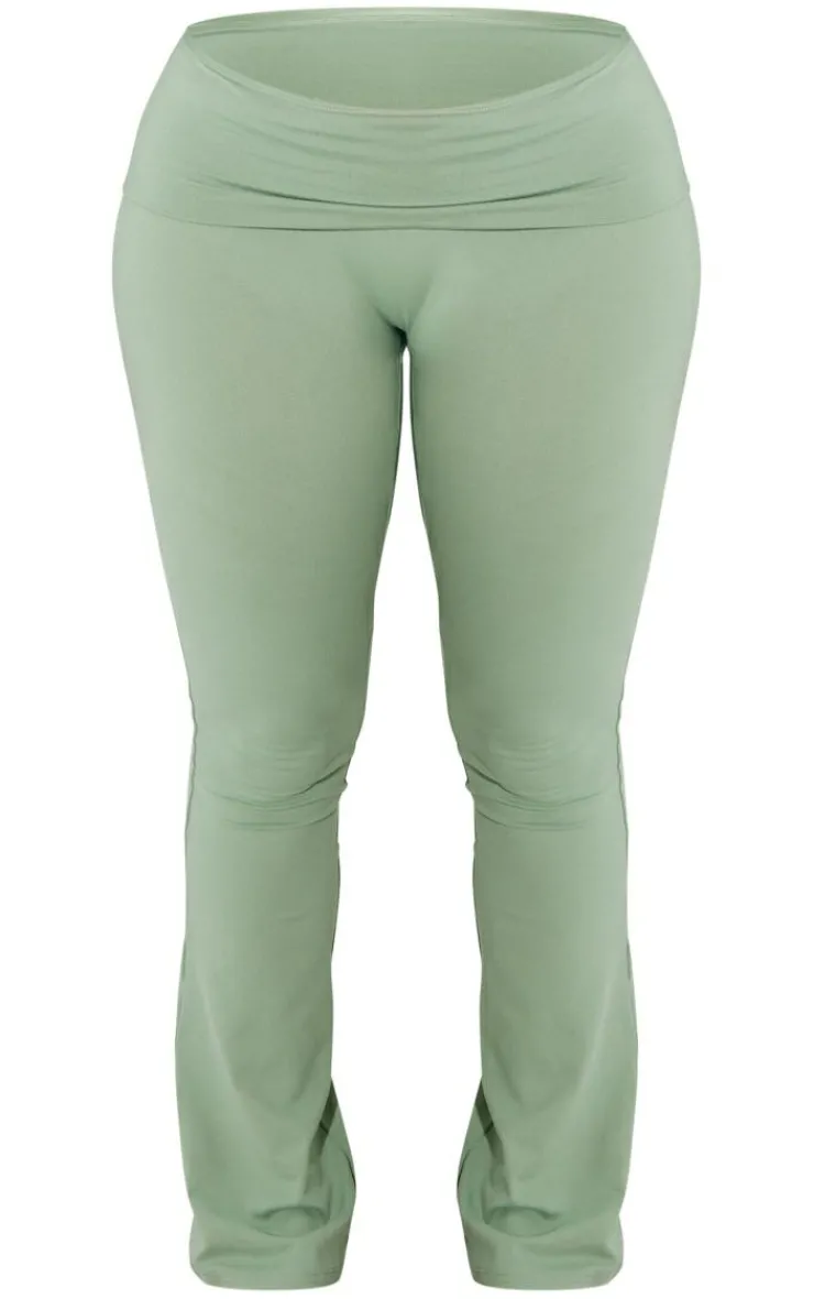Outlet PrettyLittleThing Shape Sculpted Foldover Waist Flare Pants Sage Green