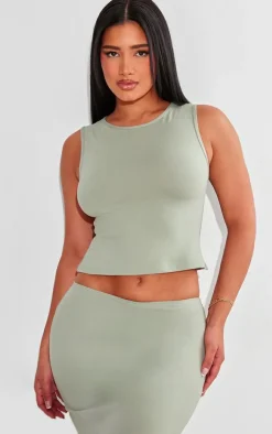 Discount PrettyLittleThing Shape Sculpted Longline Racer Top Sage Green