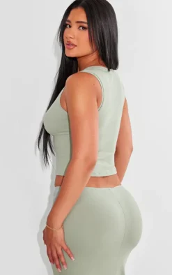 Discount PrettyLittleThing Shape Sculpted Longline Racer Top Sage Green
