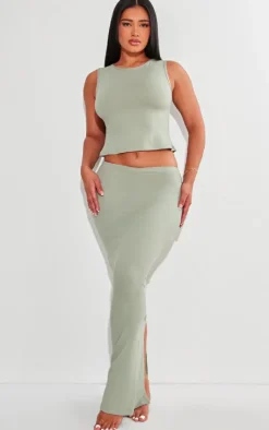 Discount PrettyLittleThing Shape Sculpted Longline Racer Top Sage Green
