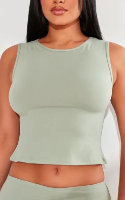 Discount PrettyLittleThing Shape Sculpted Longline Racer Top Sage Green