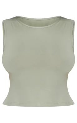 Discount PrettyLittleThing Shape Sculpted Longline Racer Top Sage Green