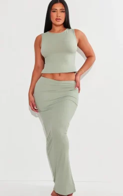 New PrettyLittleThing Shape Sculpted Maxi Low Rise Skirt Sage Green