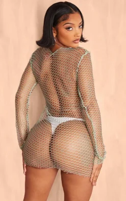 Shape Sheer Fishnet Long Sleeve Bodycon Dress-PrettyLittleThing New