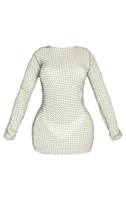 Shape Sheer Fishnet Long Sleeve Bodycon Dress-PrettyLittleThing New
