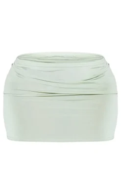 Hot PrettyLittleThing Shape Slinky Low Rise Mini Skirt Sage Green