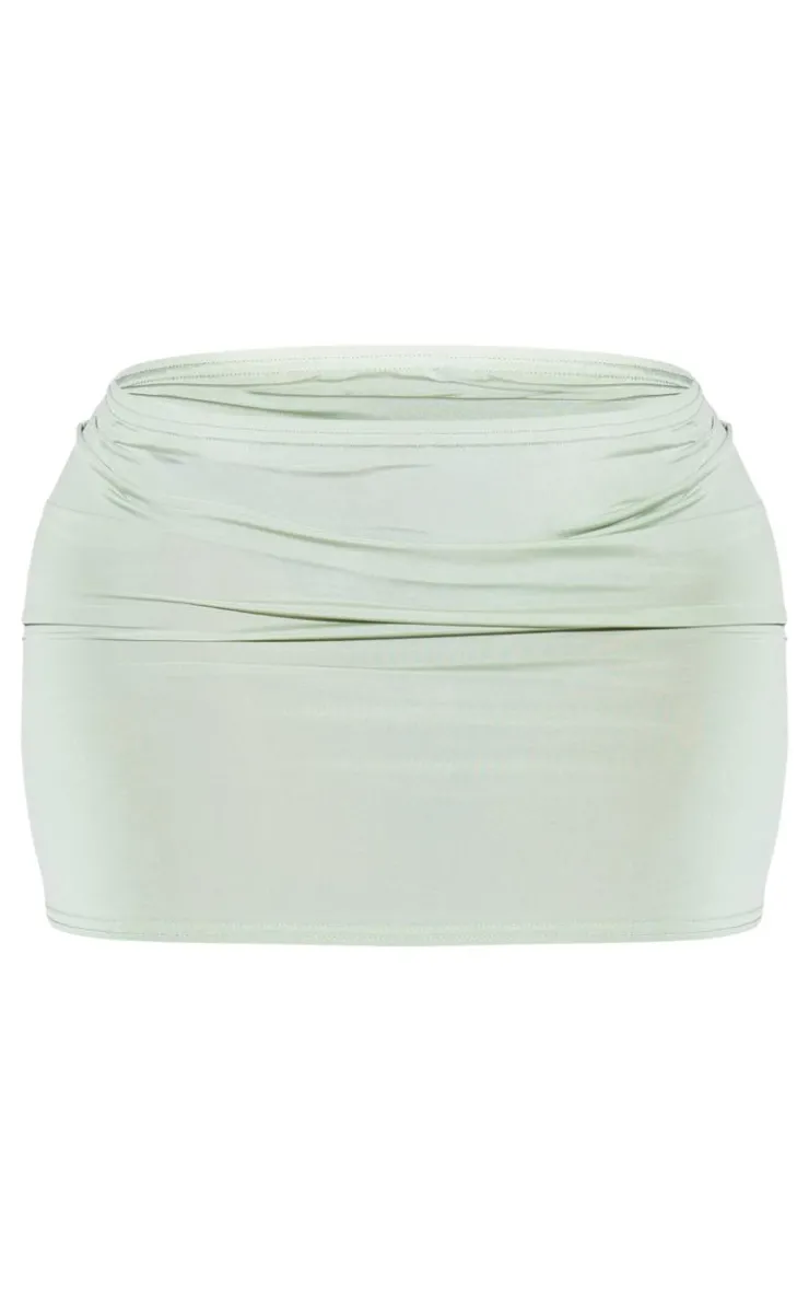Hot PrettyLittleThing Shape Slinky Low Rise Mini Skirt Sage Green