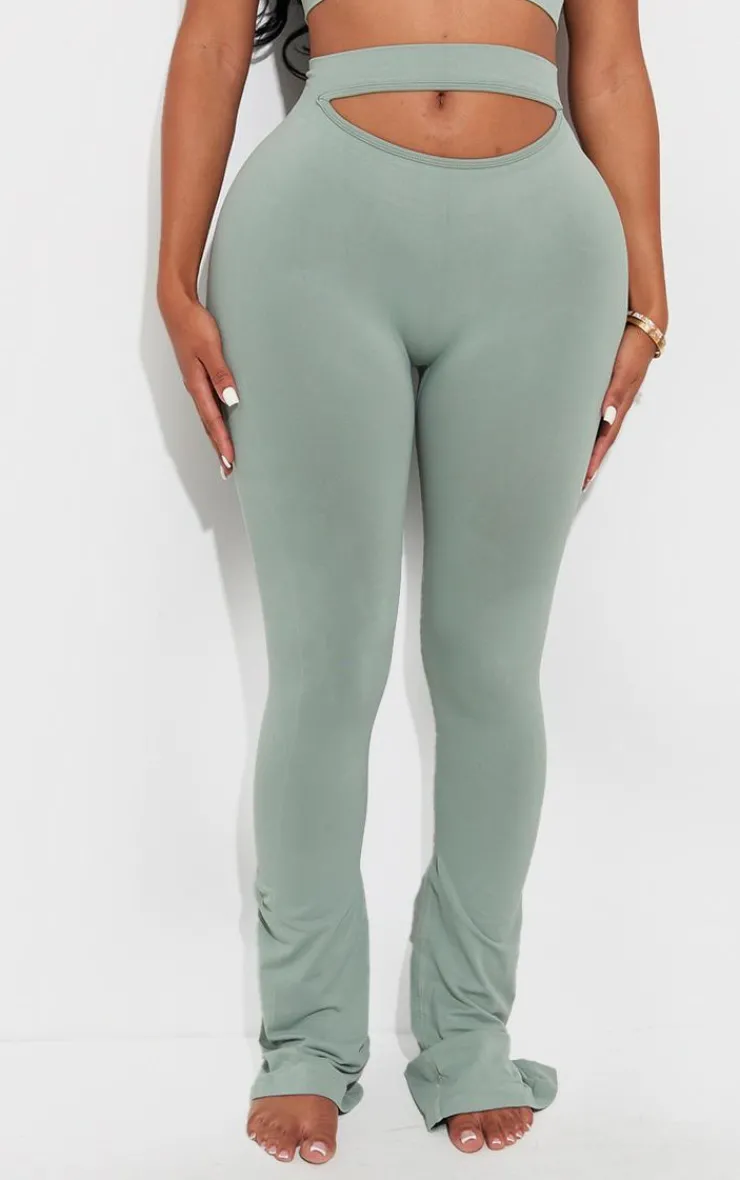 Clearance PrettyLittleThing Shape Soft Seamless Cut Out Flare Pants Sage Green