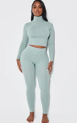 Clearance PrettyLittleThing Shape Stretch Seamless High Waisted Leggings Sage Green
